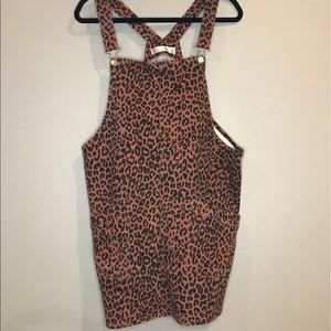 Cheetah print denim overalls